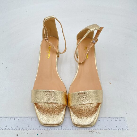 XYD Gold Open Toe Ankle Strap Buckled Low Chunky Heel Dress Sandal - Picture 3 of 8